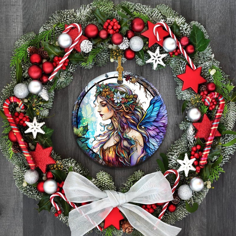 Touber Stained Ceramic Fairy Ornament - Fairy Christmas Ornaments - Christmas Tree Ornaments - Christmas Decorations - Fairy Decor for Office, Room, Home - Holiday Present Ideas - B - Image 5